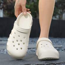 Men's Perforated Outdoor Slippers, Anti-Slip, Odor-Resistant, Closed Toe, Thick-Soled Sports Beach Sandals, Summer - White - View 3