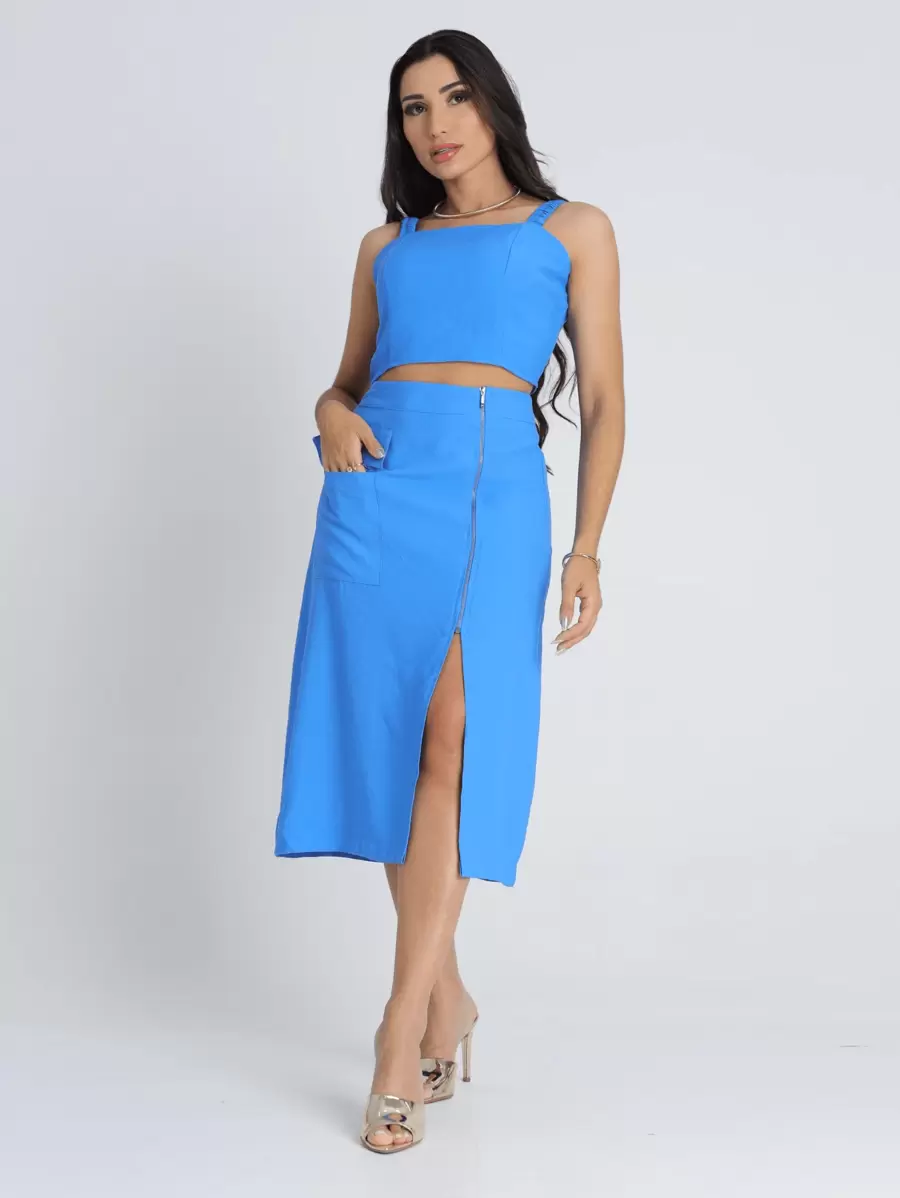 MARRANT TAILORED MIDI SKIRT WITH SLIT POCKET AND FRONT ZIPPER COMFORT STYLE AND ELEGANCE - 藍色 - 查看 1