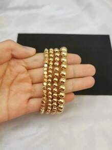 1 Pc Punk Rock Geometric Beaded Bracelet, Hip-Hop Style - Gold - View 3