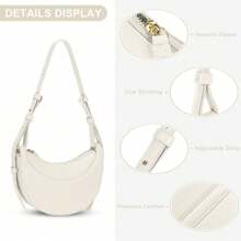 Niche Design Poleno Crescent Bag New Genuine Leather High-End Underarm Bag Single Shoulder Crossbody Saddle Bag Ladies Crescent Bag, PU Leather Crescent Bag, Single Shoulder Crossbody Bag Wallet Handbag Casual Dumpling Bag - Xám - Xem 6