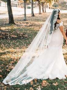 1 قطعة من الحجاب الزفاف الدانتيل القابل للذوبان، إكليل عروس أنيق وبسيط طويل الكاتدرائية - متعدد الألوان - مشاهدة 3