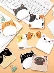 multibey 12 Books/Set Cute Cartoon Multicolor Cat Shaped Self-Adhesive Sticky Notes And Index Tabs, Ideal Choice For Student, Office And School Stationery Supplies - Multicolor - View 1