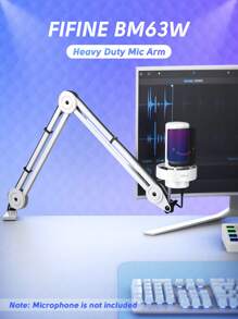 Microphone Boom Arm Stand, Metal Heavy Duty Mic Stand, Scissor Suspension Adjustable Boom Arm For Podcast Recording Streaming Gaming, With Desk Clamp, 5/8" Screw, Cable Ties-FIFINE BM63 White