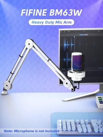  Microphone Boom Arm Stand, Metal Heavy Duty Mic Stand, Scissor Suspension Adjustable Boom Arm For Podcast Recording Streaming Gaming, With Desk Clamp, 5/8" Screw, Cable Ties-FIFINE BM63 White