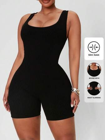 Yefecy Plus Size Women's Solid Color Backless Halter Cutout Racerback Sports Jumpsuit,Suitable For Everyday, Yoga, Fitness, High Elastic Fashion Sports Romper