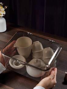 1pc Tea Storage Box With Cover, Transparent Dust-Proof Tea Table Tea Leaves Teacup Organizer, Tea Set Holder