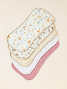 5pcs/Set Striped Soft Cotton Muslin Flower Pattern Baby Bibs/Burp Cloths For Girls - Multicolor - View 4