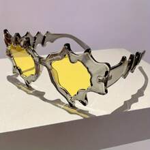 New Irregular Quirky Style Fashion Glasses, Fashionable Exaggerated Wave Shape Decorative Glasses - Đen và xám - Xem 7