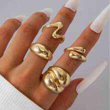 4Pcs/Set Fashion Gold Color Asymmetric Geometric Open Rings For Women Men Punk Metal Adjustable Knuckle Joint Ring Jewelry - 4 Piece Set - View 10