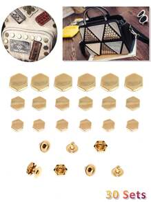 30 套 8/10/14 毫米六角扁平手链服装铆钉帽饰钉皮革工艺包帽鞋牛仔裤颈链钱包珠宝配饰（浅金色） - 金色 - 查看 1