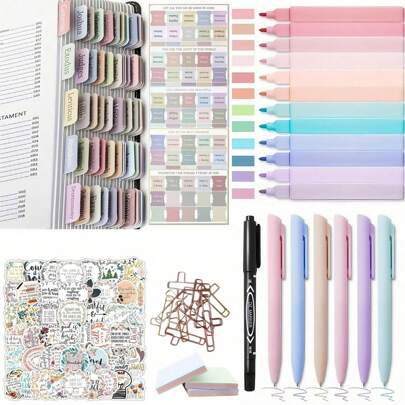 Kit de jurnal biblic 36PCS, rechizite pentru studiu biblic, evidențiatoare și pixuri biblice fără sângerare, pixuri biblice, kit de jurnal biblic pentru cadou, instrumente de studiu biblic, rechizite de birou. Înapoi la școală