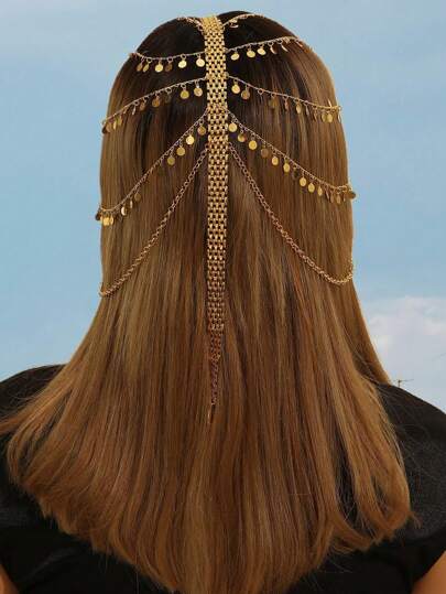 镀金头链，中东/阿拉伯风格新娘发饰，土耳其/库尔德女士头带，奢华珠宝礼品
