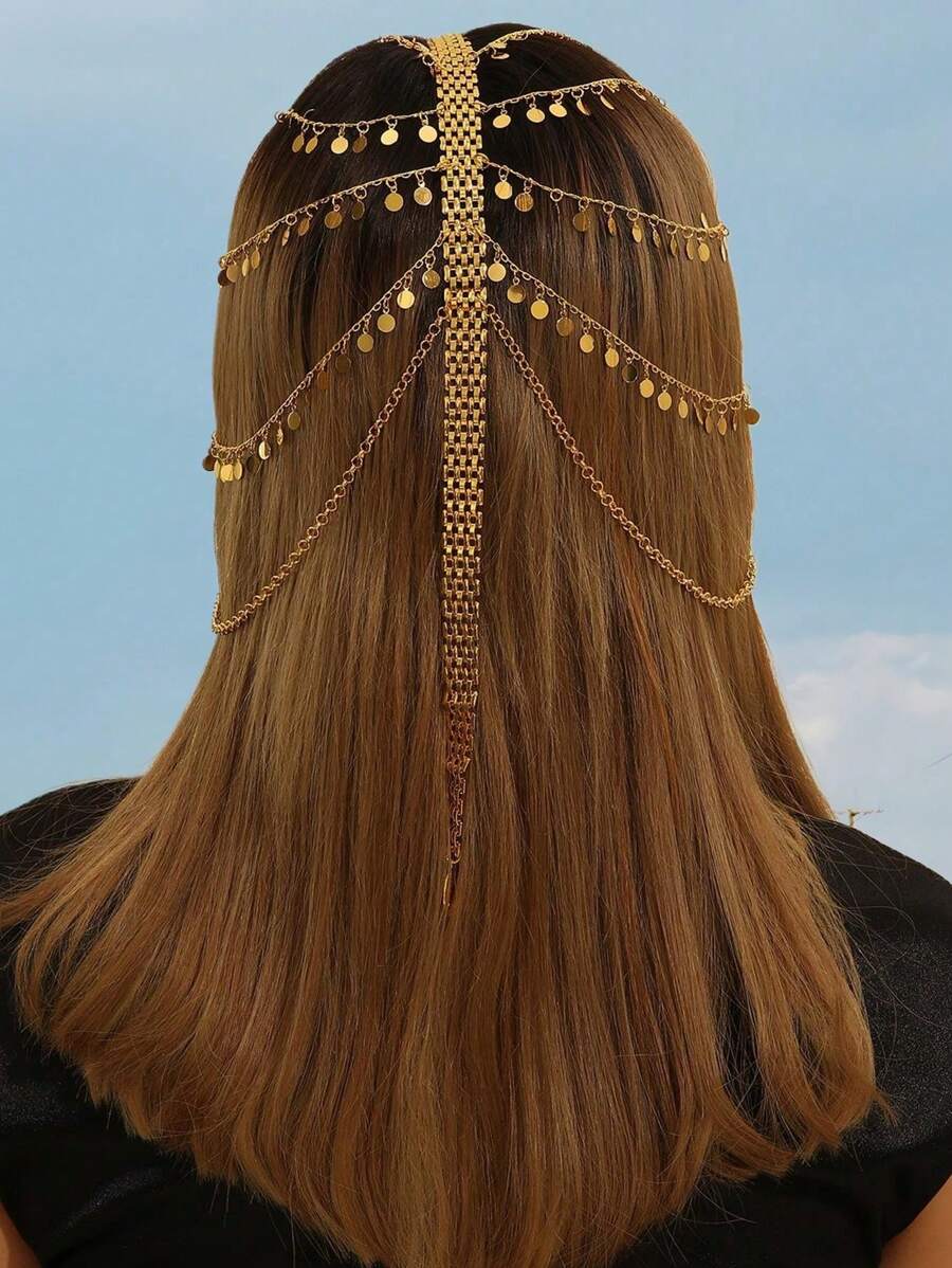 Gold-Plated Headchain, Middle Eastern/Arabic Style Bridal Hair Accessory, Turkish/Kurdish Women's Headband, Luxury Jewelry Gift - Multicolor - View 1