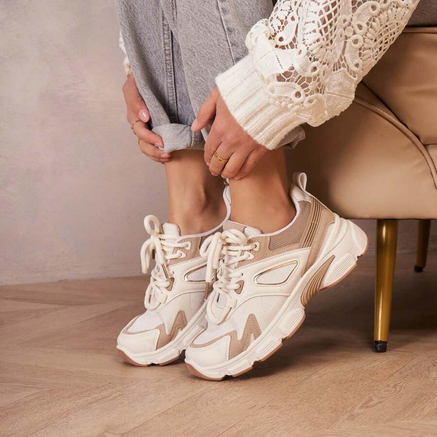 Fashionable Casual Breathable Thick-Soled Sneakers - Khaki - View 1