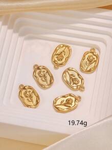 6 pièces Pendentifs de bijoux en forme de cœur, de rose, d'œil mauvais, d'étoile et de lune, en acier inoxydable de couleur dorée pour femmes, remplaçables avec ou sans anneaux de connexion - Or jaune - Voir 2