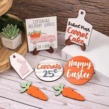 1 Set Easter Tiered Tray Decor Wooden Signs, Farmhouse Style Wooden Decorations With Carrot, Truck And Rabbit Patterns, Suitable For Spring Home Table And Holiday Party Decor Gifts Birthday Graduation - Multicolor - View 4