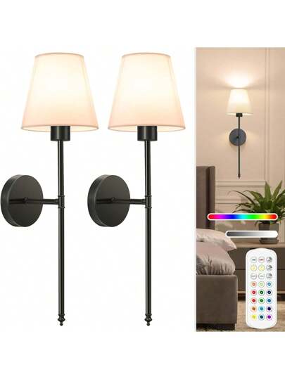 Sets Battery Operated Wand Sconces Set Of 2, Goud Rechargeable Lamps Magnet Detachable Remote Bulbs, 12 RGB Temperatures, Dimmable Wireless Lights Bedroom view 2