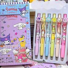 Sanrio 6pcs Sanrio Cartoon Cute Press Neutral Pen Quick Drying Easy Writing Student Girl Acrylic Patch Signature Pen Suitable For Office School Teachers And Students Holiday Birthday Beautiful Small Gifts