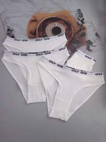 4 件装女士白色字母腰带性感运动款三角内裤 - 白色 - 查看 5