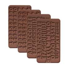 硅胶字母和数字巧克力模具，2 包字母和数字糖果烘焙模具，带生日快乐蛋糕装饰符号 - 适用于 DIY 巧克力、糖果或软糖 - 巧克力棕 - 查看 10