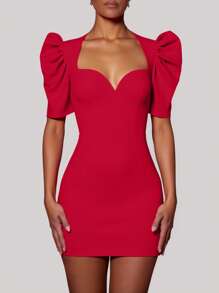 Damska jednokolorowa, elegancka, seksowna, odkryta sukienka mini z dekoltem w kształcie serca, z krótkim rękawem i wycięciem na plecach, odpowiednia na festiwal muzyczny, walentynki, sezon ukończenia szkoły, wakacje