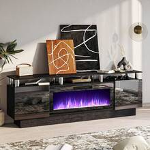 [2 Packages Shipping]70" Modern Electric Fireplace TV Stand With 36" Hearth, Suitable For TVs Up To 80",High-Gloss Black Cabinet, Perfect For Living Room,Thanksgiving,Christmas  Gift - US B Type Plug(110-127V) - View 6