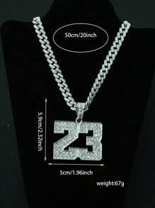 قلادة عدد 23 مرصعة بالراين ستون مع سلسلة سمك 8مم قابلة للارتداء للرجال والنساء، إكسسوار عصري مناسب للاستخدام اليومي