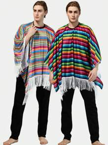 1pc, Cosplay Holiday Party Adult Mexican Costume Traditional Mexican Poncho - Multicolor - View 9