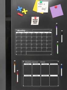 1 件白色每周/每月透明亚克力装饰冰箱贴，3D 磁性可擦写记事板，可重复使用计划板，适用于家居装饰学校用品，返校