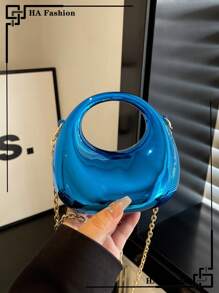 亚克力新月盒形手提包，时尚百搭链条单肩斜挎包，适合口红、耳机等。 - 藍色 - 查看 6