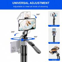 AXNEN 79-Inch/2m Stainless Steel Extra Long Pole - Balanced And Stable, 360° Rotating Selfie Stick Tripod, Multi-Functional Extendable Phone Tripod With Wireless Remote Shutter, Compatible With IOS And Android Phones, Suitable For Selfie, Video Recording, Vlogging, Live Streaming And More. C07 Compatible With IOS And Android Phones, Suitable For Summer Vacation, Travel, Fill Light, Outdoor Activities And Live Streaming. - Black - View 8