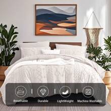 7 Piece Bed In A Bag Bed Comforter Sets Queen, All Seasons Bedding Set With 1 Comforter&2 Pillowcases&Flat Sheet&Fitted Sheets&2 Pillow Shams, Easy Care, Machine Washable, Valentine's Day Gift - 奶油白 - 04 - 查看 2