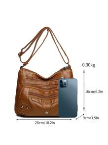 1pc Women Quilted Multi-Layer Outdoor Crossbody Bag With Rivets, Personalized Motocycle Style, Sports Vintage Shoulder Bag With Zipper Pockets For Phone & Coin