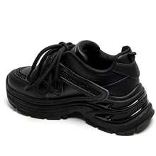Fashionable Casual Versatile Rhinestone Thick Sole Sneakers - Black - View 3