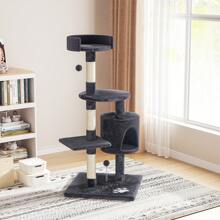 OYAJIA Cat Tree Medium Cat Tower, Activity Center Stable And Sturdy, Cat Tree With Hammock And Wide Cat House Size M 116CM Grey / Dark Grey - Màu xám đen - Xem 2