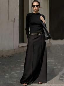 Women's Fashion Solid Color Skirt, Ideal For Commuting - Black - View 3