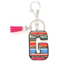 1 pièce Porte-clés avec pompon moelleux arc-en-ciel rayé lettre style coréen, pendentif imprimé léopard, convient comme cadeau - Multicolore - Voir 20
