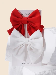 1/2pcs Satin & Chiffon Bow Hair Clips, New Candy Color Large Barrettes, College Style, No Card Paper, Suitable For Daily Use - 彩色 - 查看 2