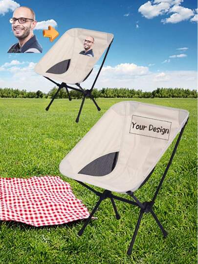 Personalized Camping Chair-Customizable With Images&1pc Of Outdoor Foldable Camping Chair, Oversized Outdoor Padded Camping Chair With Storage Bag, Round Moon Dish Chair For Picnics, Fishing, Hiking, And Beach.