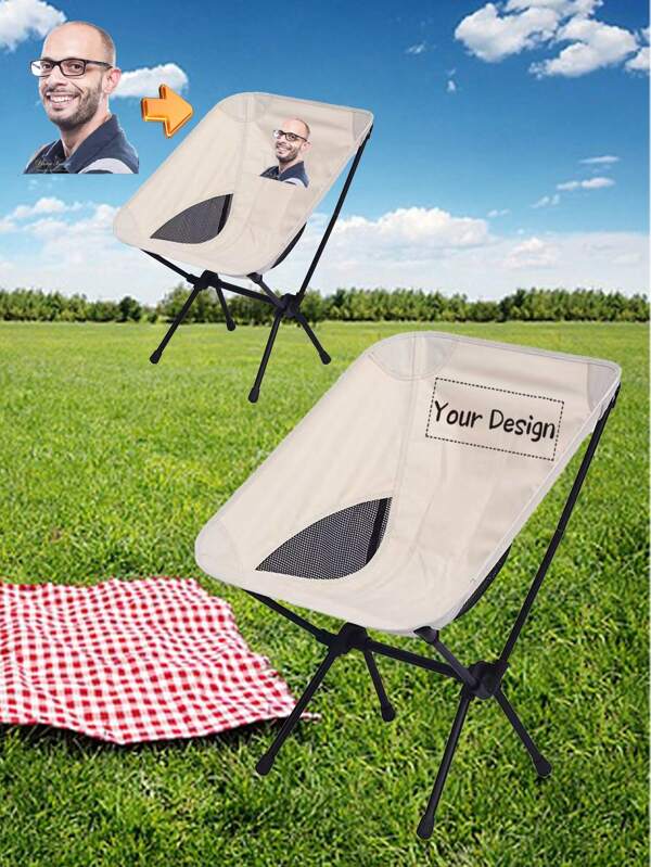 Silla de camping personalizada - personalizable con imágenes y 1 pieza de silla de camping plegable para exteriores, silla de camping acolchada extra grande para exteriores con bolsa de almacenamiento, silla en forma de luna redonda para picnics, pesca, excursionismo y playa.