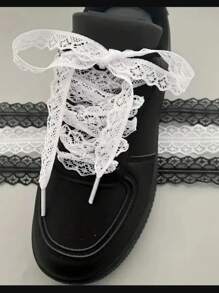 1 Pair/2pcs Lace Shoelaces, DIY Ballet Style Cute Girl Accessories, White Silk Lace Trim Shoelaces
