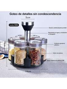 Especiero con 6 Frascos de Vidrio Giratorio 360 Organizador de Condimentos - Gris - Ver 2