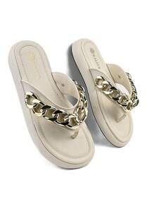 Women's Flip Flops Luxury Sandal Blogger Chain Clog Flat Comfortable Premium Fashion KALLYS 1560 - 米色 - 查看 3