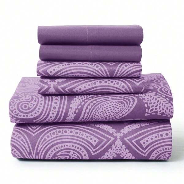Lux Decor 6-Piece Paisley Bed Sheets High GSM Brushed Microfiber Sheets - Elevate Your Sleep Experience With 16-Inch-Deep Pocket Bedding Sheets & Pillowcases- Back To School- Graduation Gift- All Sizes Available-Summer Turn Up, Summer Pick, Halloween Home Decor