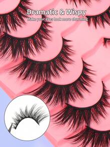 7 paires de faux-cils yeux de chat naturels et longs avec bande transparente. Cils allongés aux extrémités ailées. Cils faux en poils de vison, maquillage, faux-cils, 8 mm-15 mm, volumisés, allongés aux extrémités, faux-cils en poils de vison, tridimensionnels, frisés, moelleux, look naturel, bandes de faux-cils, conviennent pour les fêtes, cadeau pour les femmes et les filles
