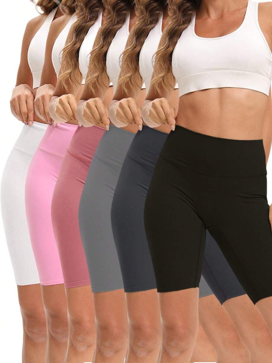 6 Pack Biker Shorts For Women-8" Workout Athletic Gym Sports Yoga Shorts Pants High Waist Cycling Shorts(There Are Also 3 Separate Pockets In The Waist For Mobile Phones) - 6 color combinations 1 - 查看 1