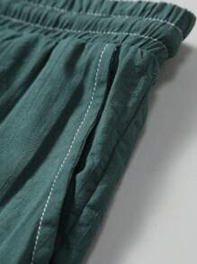 Men's Plain Single-Breasted Short Sleeve Shirt And Shorts Set - Green - View 9