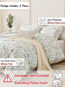 3 件套棉质柔软透气白色底色花卉印花羽绒被套套装（1 个羽绒被套 + 2 个枕套，无填充物），适合所有季节，适用于卧室、房间装饰、家居装饰