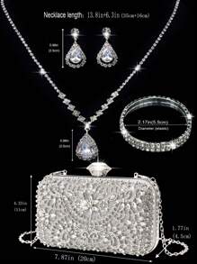 Túi cầm tay buổi tối đính đá Rhinestone cho nữ Kẹp tai đính đá Rhinestone cho cô dâu Vòng tay choker lấp lánh đính kim tuyến Ví cầm tay buổi tối cho nữ Túi xách cưới Túi cầm tay đính đá Rhinestone - Vàng - Xem 10