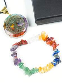 1pc/Set Round, Moon, Rectangular, Slim Rectangular 7 Chakra Necklace And Bracelet Combination, Best Gift For Family And Friends